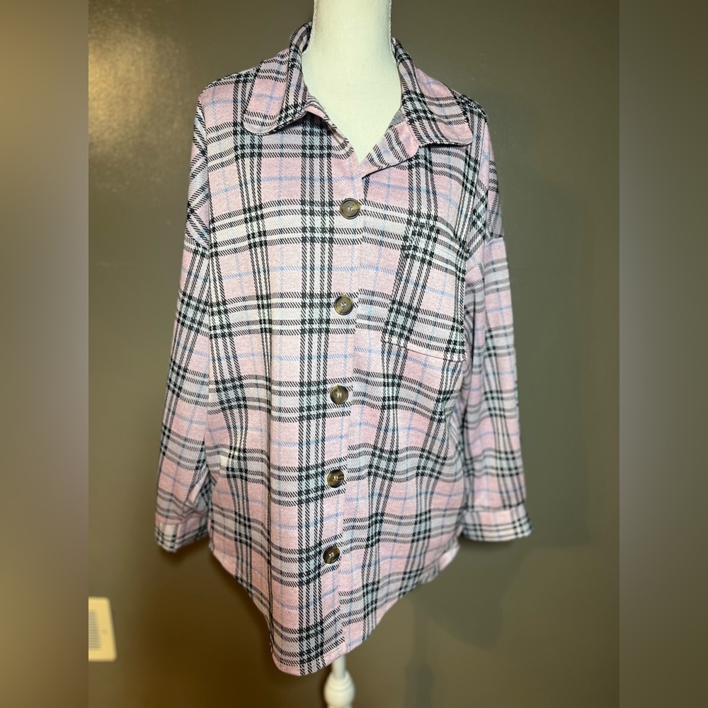 Plaid Button Down Shirt - Pink and Black